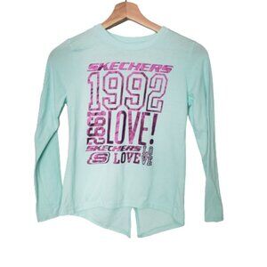 Skechers Tee Long Sleeve Logo Tshirt Girl's Size Large 10/12 Blue